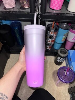 Simple Modern Ombre Pink-to-White Insulated Tumbler with Straw
